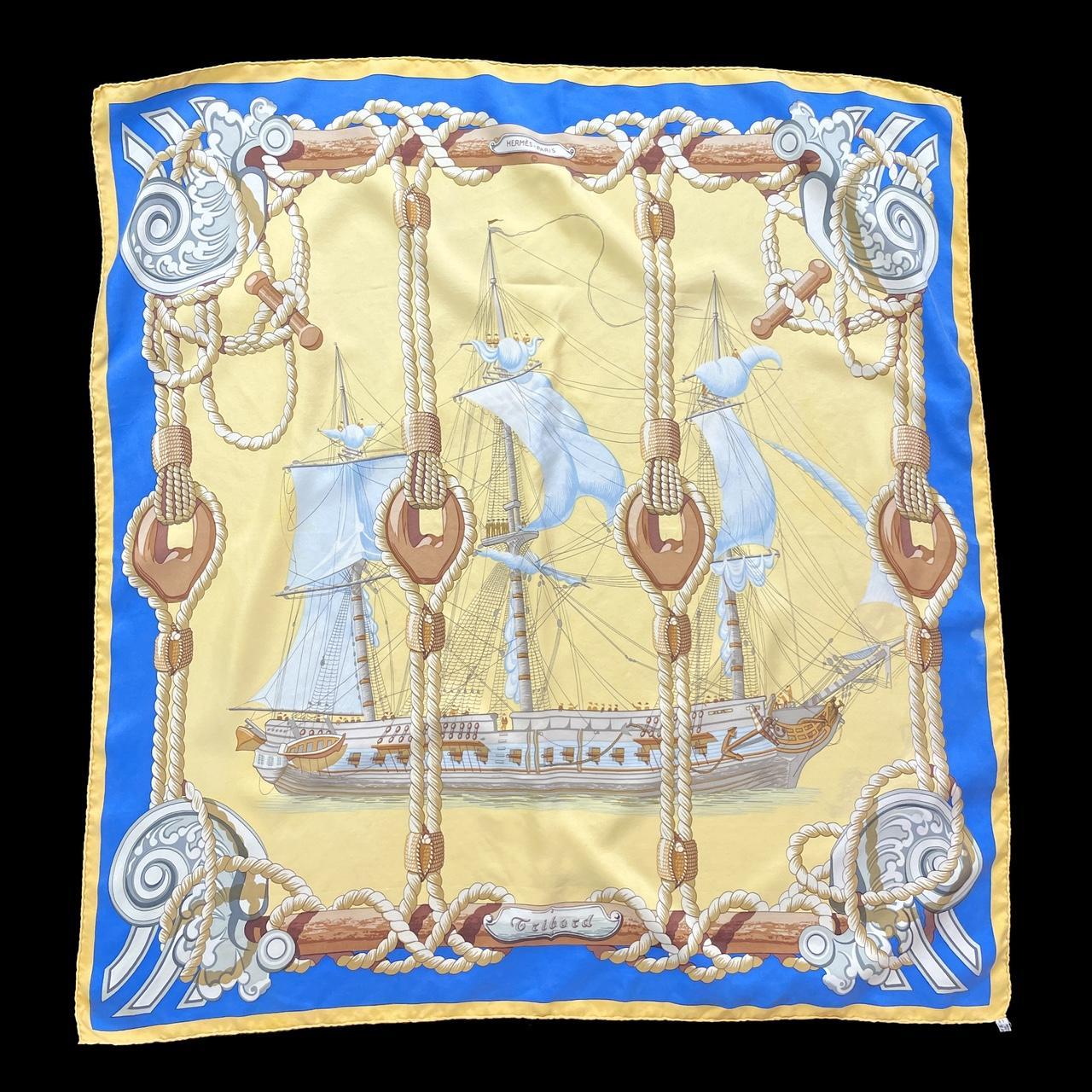 Hermes Silk Scarf Blue Yellow Tribord By Julia Abadie 1968